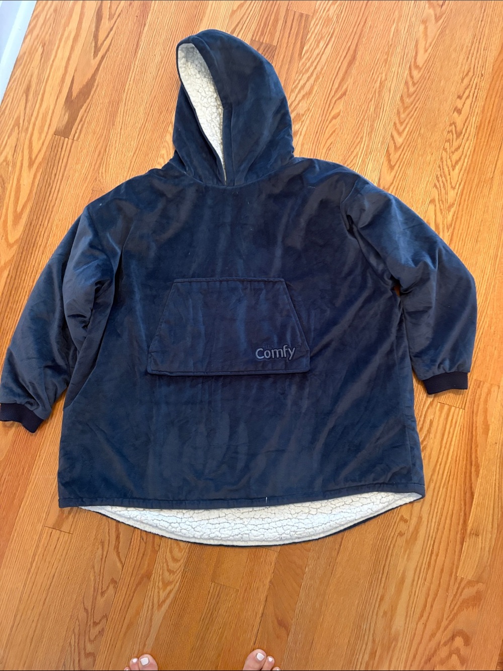 Comfy Navy Sherpa-Lined Hoodie Pullover